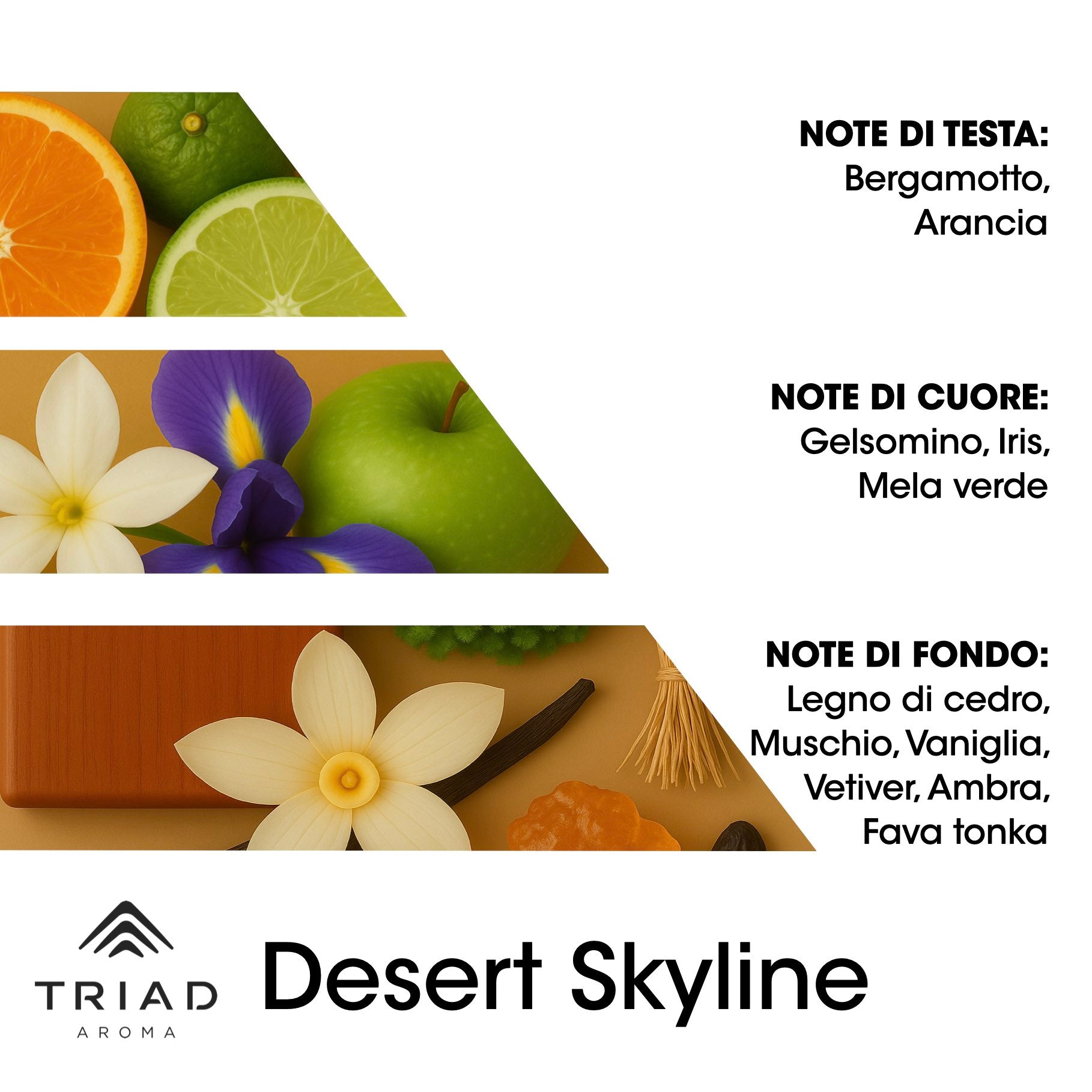 Triad Aroma Piramide olfattiva Desert skyline con bergamotto e arancia