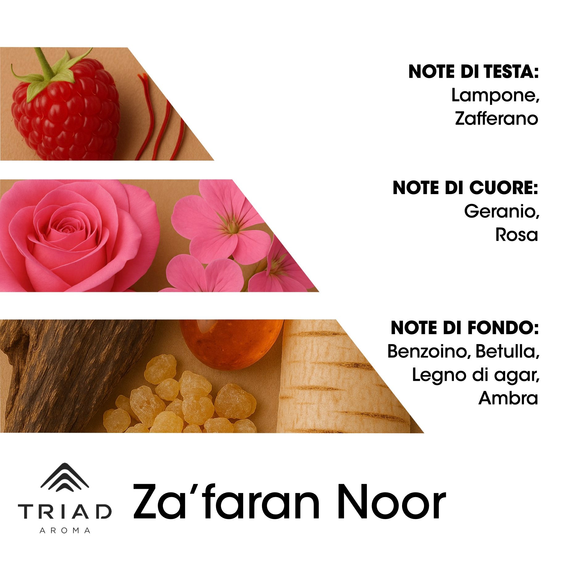 Triad Aroma Piramide olfattiva Za'faran noor con lampone e zafferano