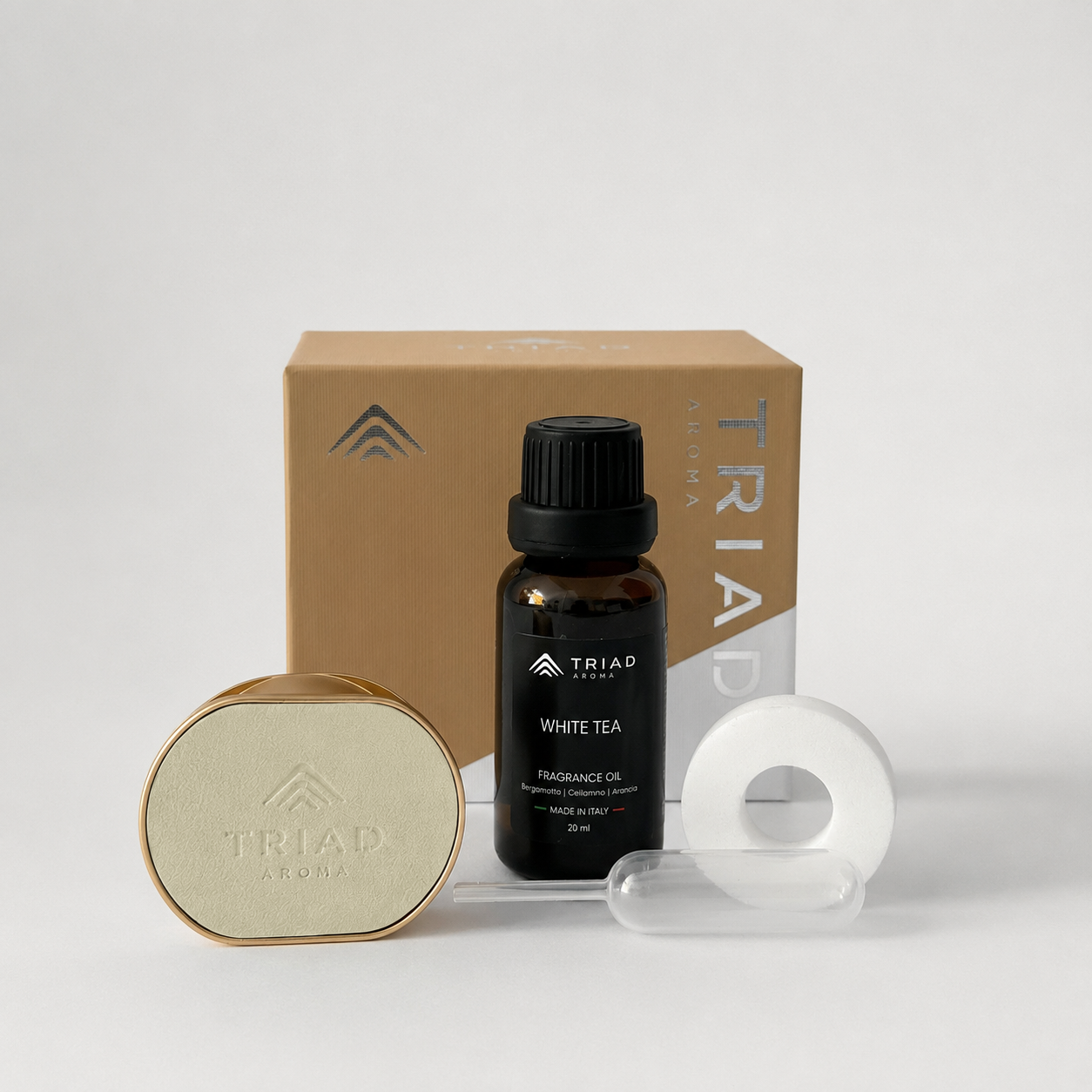 Diffusore Auto Beige | Ricarica + Olio Profumato 20 ml – White Tea