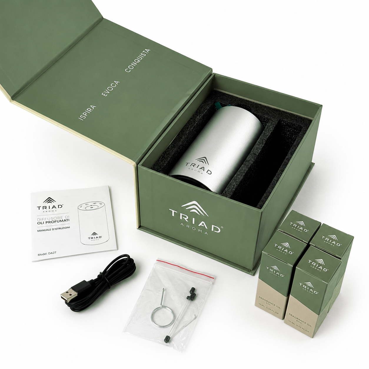 Diffusore MINI Argento + 4 Oli Profumati 20 ml | Indulgence Selection