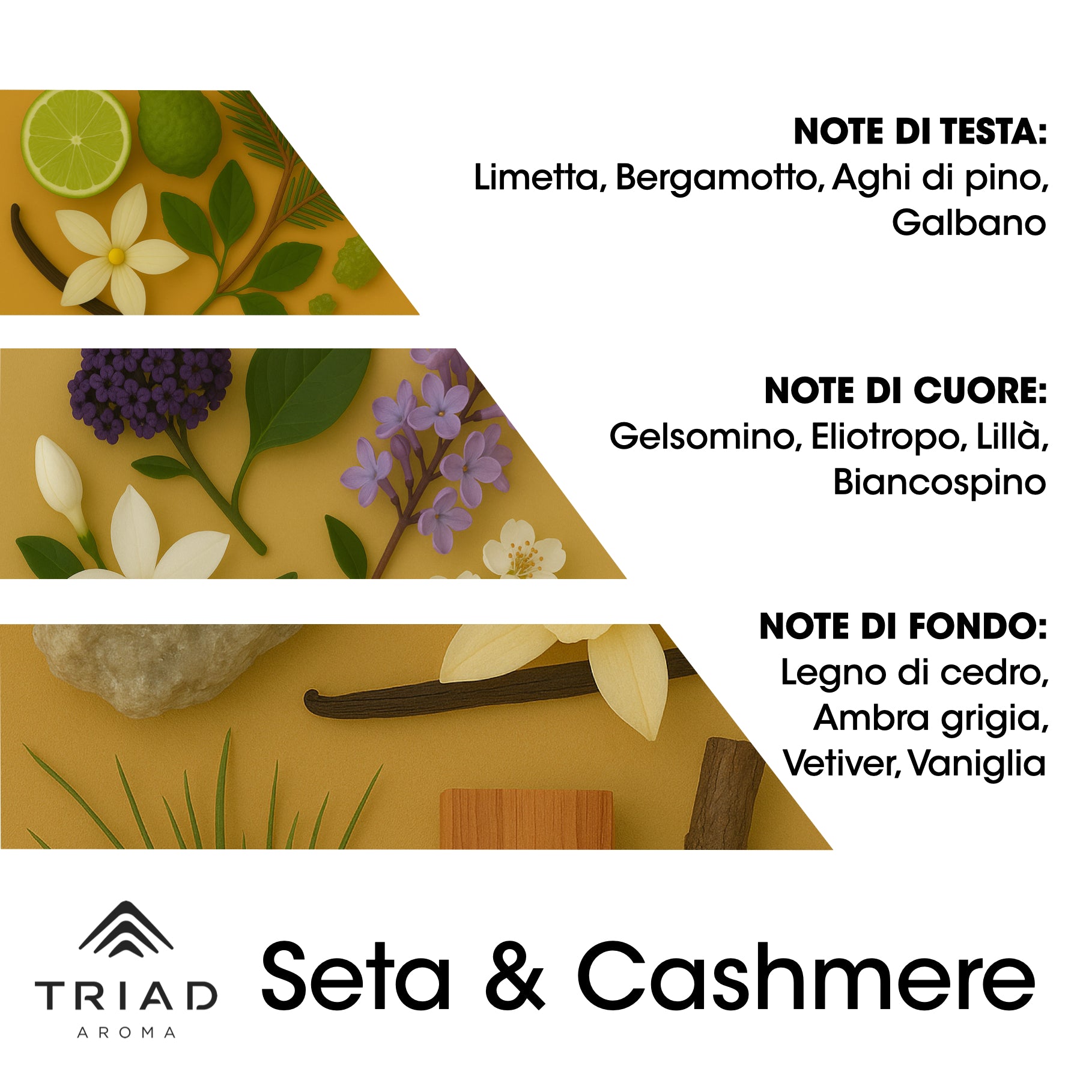 Triad Aroma Piramide olfattiva Seta & Cashmere con gelsomino e limetta