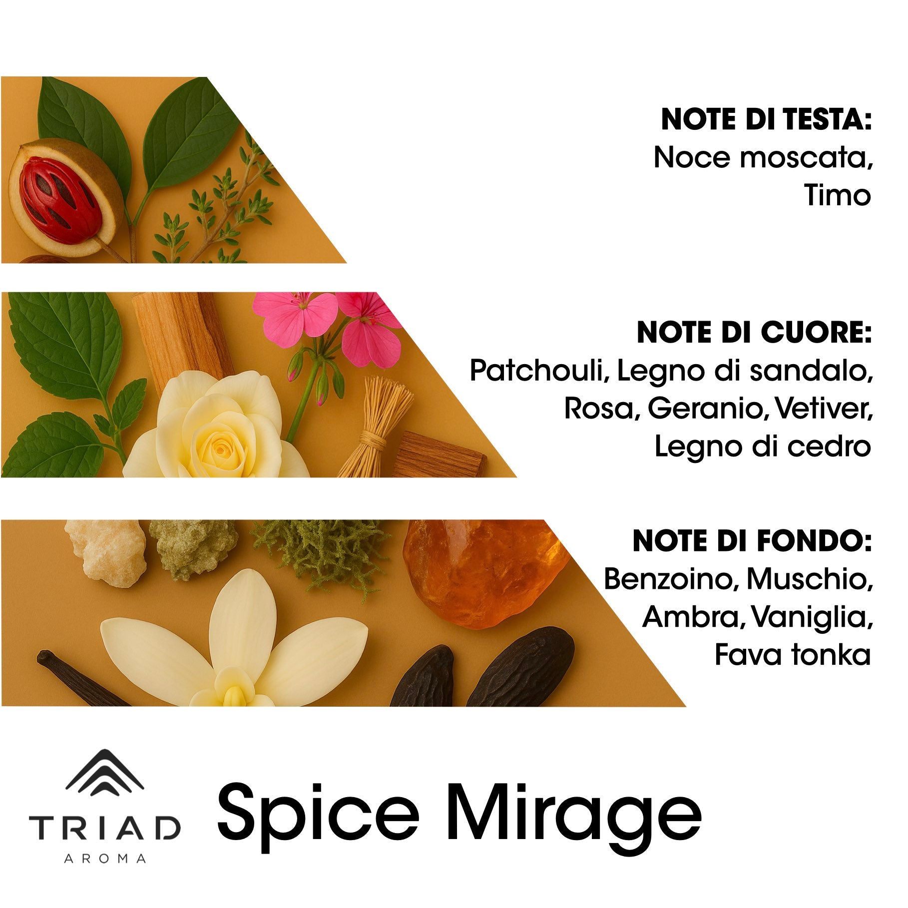 Triad Aroma Piramide olfattiva Spice mirage con noce moscato e timo